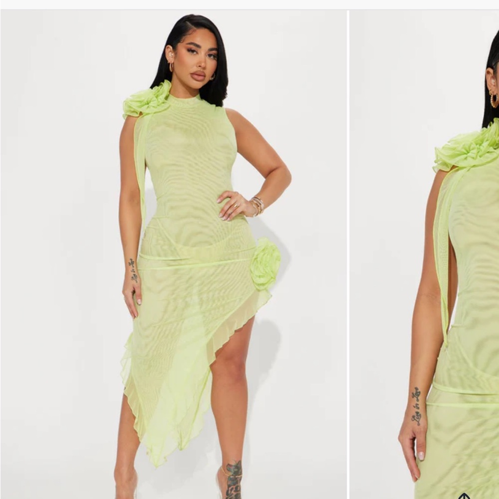Fashion Nova Lot of 2 Lime & Pink Romamce Mesh Asymmetrical Dress XL  NWT